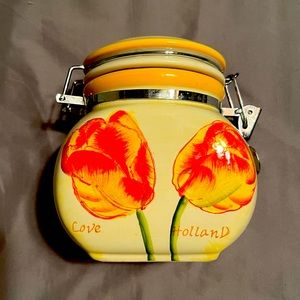 Love Holland cookie jar with orange tulips - ceramic